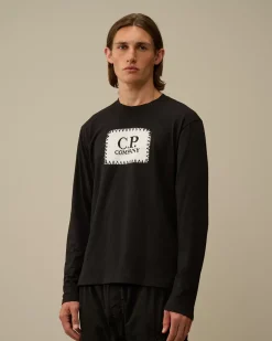 T-shirts & Polo<C.P. Company 30/1 Jersey Logo Label Longsleeve T-Shirt Black