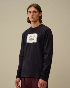 T-shirts & Polo<C.P. Company 30/1 Jersey Logo Label Longsleeve T-Shirt Total Eclipse – Blue