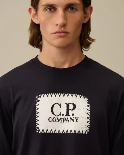 T-shirts & Polo<C.P. Company 30/1 Jersey Logo Label Longsleeve T-Shirt Total Eclipse – Blue