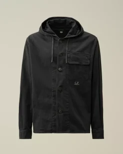 Overshirt<C.P. Company Armored Stretch Satin Hooded Buttoned Overshirt Black Sand