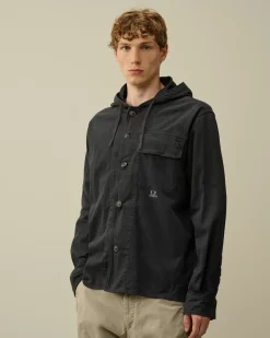 Overshirt<C.P. Company Armored Stretch Satin Hooded Buttoned Overshirt Black Sand
