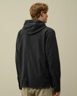 Overshirt<C.P. Company Armored Stretch Satin Hooded Buttoned Overshirt Black Sand