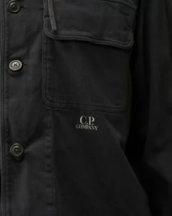 Overshirt<C.P. Company Armored Stretch Satin Hooded Buttoned Overshirt Black Sand