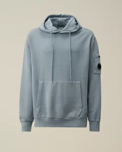 Sweatshirts<C.P. Company Brushed and Emerized Diagonal Fleece Lens Hooded Sweatshirt Flint Stone – Blue