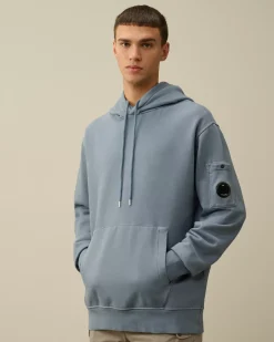 Sweatshirts<C.P. Company Brushed and Emerized Diagonal Fleece Lens Hooded Sweatshirt Flint Stone – Blue