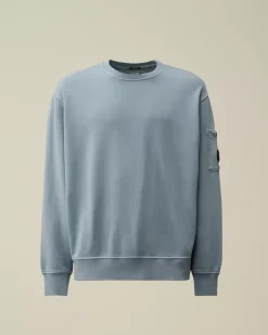 Sweatshirts<C.P. Company Brushed and Emerized Diagonal Fleece Lens Crew Neck Sweatshirt Flint Stone – Blue