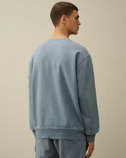 Sweatshirts<C.P. Company Brushed and Emerized Diagonal Fleece Lens Crew Neck Sweatshirt Flint Stone – Blue