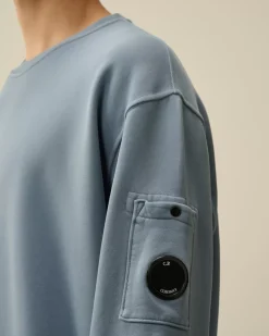 Sweatshirts<C.P. Company Brushed and Emerized Diagonal Fleece Lens Crew Neck Sweatshirt Flint Stone – Blue