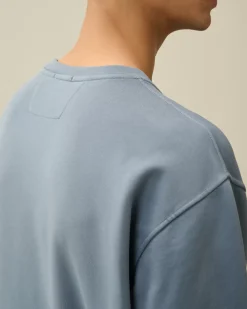 Sweatshirts<C.P. Company Brushed and Emerized Diagonal Fleece Lens Crew Neck Sweatshirt Flint Stone – Blue