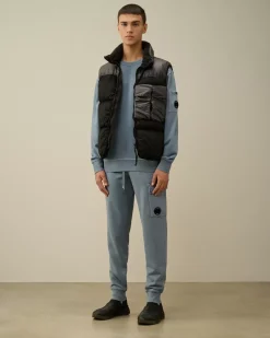Sweatshirts<C.P. Company Brushed and Emerized Diagonal Fleece Lens Crew Neck Sweatshirt Flint Stone – Blue