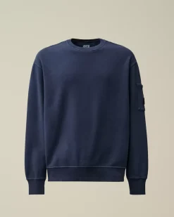 Sweatshirts<C.P. Company Brushed and Emerized Diagonal Fleece Lens Crew Neck Sweatshirt Estate Blue