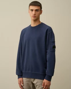 Sweatshirts<C.P. Company Brushed and Emerized Diagonal Fleece Lens Crew Neck Sweatshirt Estate Blue