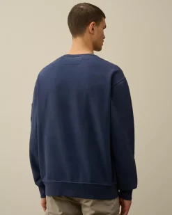 Sweatshirts<C.P. Company Brushed and Emerized Diagonal Fleece Lens Crew Neck Sweatshirt Estate Blue