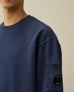 Sweatshirts<C.P. Company Brushed and Emerized Diagonal Fleece Lens Crew Neck Sweatshirt Estate Blue