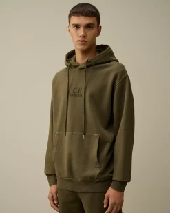 Sweatshirts<C.P. Company Brushed and Emerized Diagonal Fleece Logo Hooded Sweatshirt Grape Leaf – Green