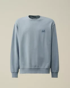 Sweatshirts<C.P. Company Brushed and Emerized Diagonal Fleece Logo Crew Neck Sweatshirt Flint Stone – Blue