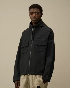 Sweatshirts<C.P. Company Brushed and Emerized Diagonal Fleece Hooded Utility Sweatshirt Black Sand