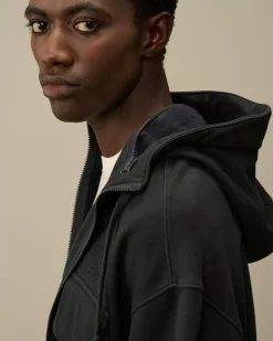 Sweatshirts<C.P. Company Brushed and Emerized Diagonal Fleece Hooded Utility Sweatshirt Black Sand