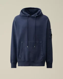 Sweatshirts<C.P. Company Brushed and Emerized Diagonal Fleece Lens Hooded Sweatshirt Estate Blue