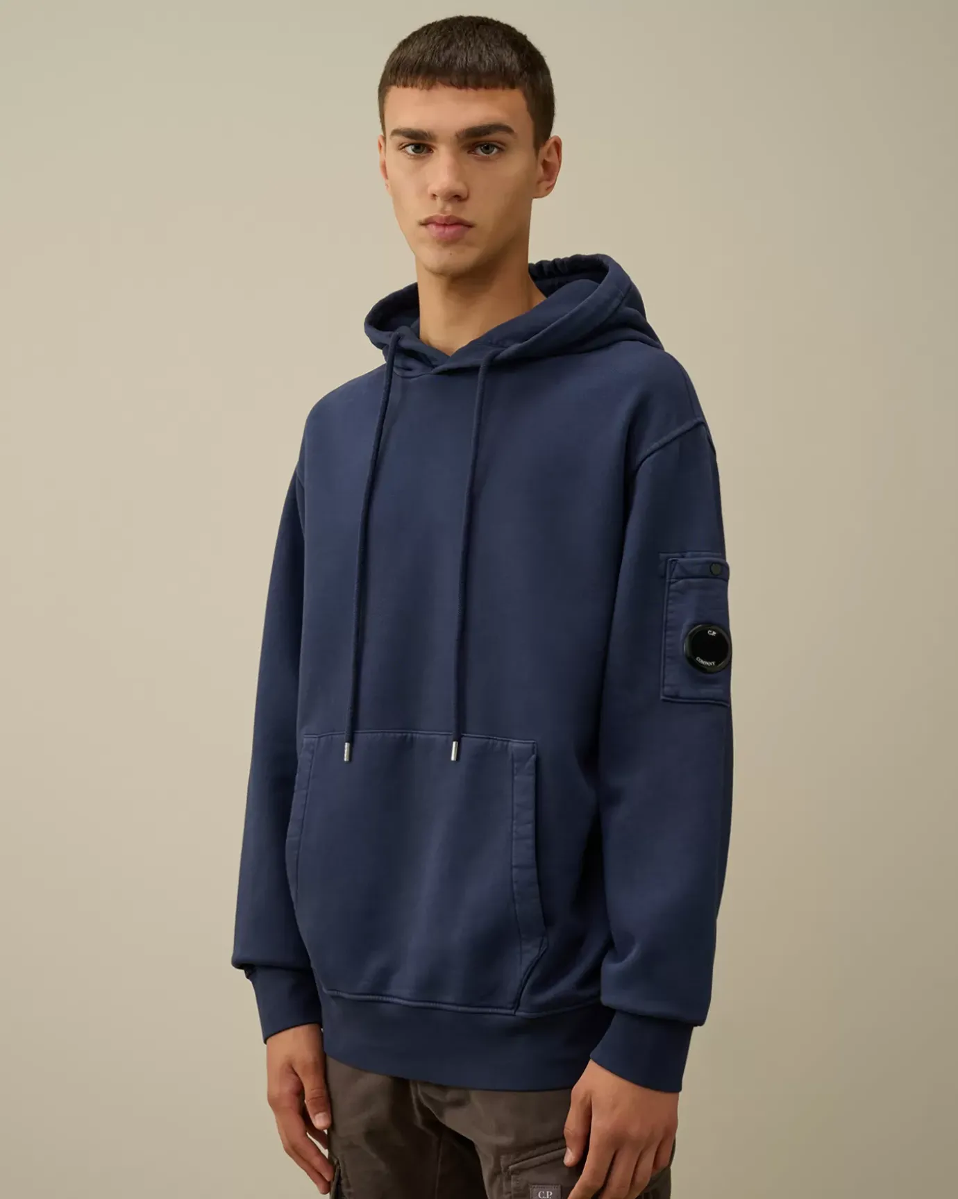 Sweatshirts<C.P. Company Brushed and Emerized Diagonal Fleece Lens Hooded Sweatshirt Estate Blue