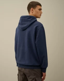 Sweatshirts<C.P. Company Brushed and Emerized Diagonal Fleece Lens Hooded Sweatshirt Estate Blue