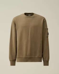 Sweatshirts<C.P. Company Brushed and Emerized Diagonal Fleece Lens Crew Neck Sweatshirt Walnut – Beige
