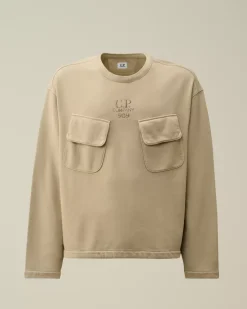 Sweatshirts<C.P. Company Brushed and Emerized Diagonal Fleece Crew Neck Utility Sweatshirt Vintage Khaki – Beige