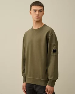 Sweatshirts<C.P. Company Brushed and Emerized Diagonal Fleece Lens Crew Neck Sweatshirt Grape Leaf – Green