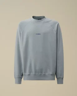 Sweatshirts<C.P. Company Brushed and Emerized Diagonal Fleece Logo Crew Neck Sweatshirt Flint Stone – Blue