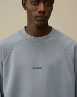 Sweatshirts<C.P. Company Brushed and Emerized Diagonal Fleece Logo Crew Neck Sweatshirt Flint Stone – Blue