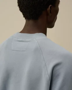 Sweatshirts<C.P. Company Brushed and Emerized Diagonal Fleece Logo Crew Neck Sweatshirt Flint Stone – Blue