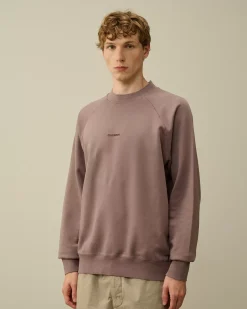 Sweatshirts<C.P. Company Brushed and Emerized Diagonal Fleece Logo Crew Neck Sweatshirt Purple Dove