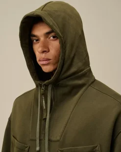 Sweatshirts<C.P. Company Brushed and Emerized Diagonal Fleece Zipped Hooded Sweatshirt Grape Leaf – Green