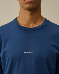 T-shirts & Polo<C.P. Company Brushed Jersey Logo Longsleeve T-Shirt Estate Blue