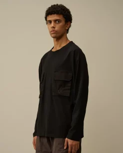 T-shirts & Polo<C.P. Company Brushed Jersey Mixed Boxy Longsleeve T-Shirt Black