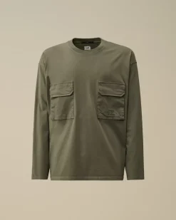 T-shirts & Polo<C.P. Company Brushed Jersey Mixed Boxy Longsleeve T-Shirt Grape Leaf – Green
