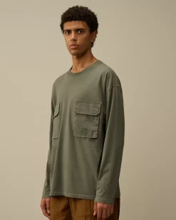 T-shirts & Polo<C.P. Company Brushed Jersey Mixed Boxy Longsleeve T-Shirt Grape Leaf – Green