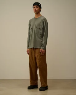 T-shirts & Polo<C.P. Company Brushed Jersey Mixed Boxy Longsleeve T-Shirt Grape Leaf – Green