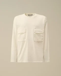 T-shirts & Polo<C.P. Company Brushed Jersey Mixed Boxy Longsleeve T-Shirt Gauze White