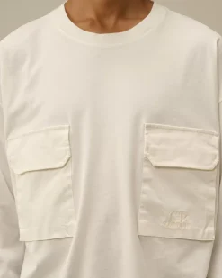 T-shirts & Polo<C.P. Company Brushed Jersey Mixed Boxy Longsleeve T-Shirt Gauze White