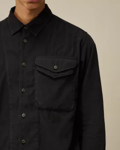 Shirt<C.P. Company Corduroy Single Pocket Shirt Total Eclipse – Blue