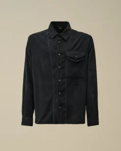 Shirt<C.P. Company Corduroy Single Pocket Shirt Black Sand
