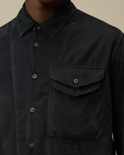 Shirt<C.P. Company Corduroy Single Pocket Shirt Black Sand