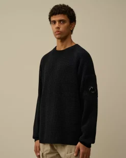 Jumpers<C.P. Company Cotton Chenille Crewneck Waffle Knit Total Eclipse – Blue