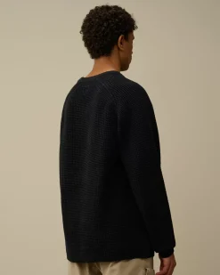 Jumpers<C.P. Company Cotton Chenille Crewneck Waffle Knit Total Eclipse – Blue