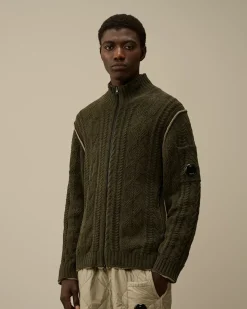 Jumpers<C.P. Company Cotton Chenille Double Intarsia Zipped Knit Grape Leaf – Green
