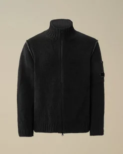 Jumpers<C.P. Company Cotton Chenille Double Zipped Knit Black Sand