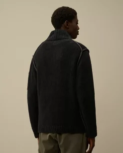 Jumpers<C.P. Company Cotton Chenille Double Zipped Knit Black Sand