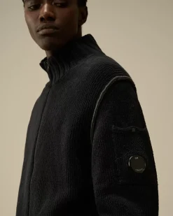 Jumpers<C.P. Company Cotton Chenille Double Zipped Knit Black Sand