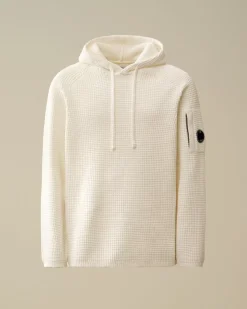 Jumpers<C.P. Company Cotton Chenille Hooded Waffle Knit Gauze White